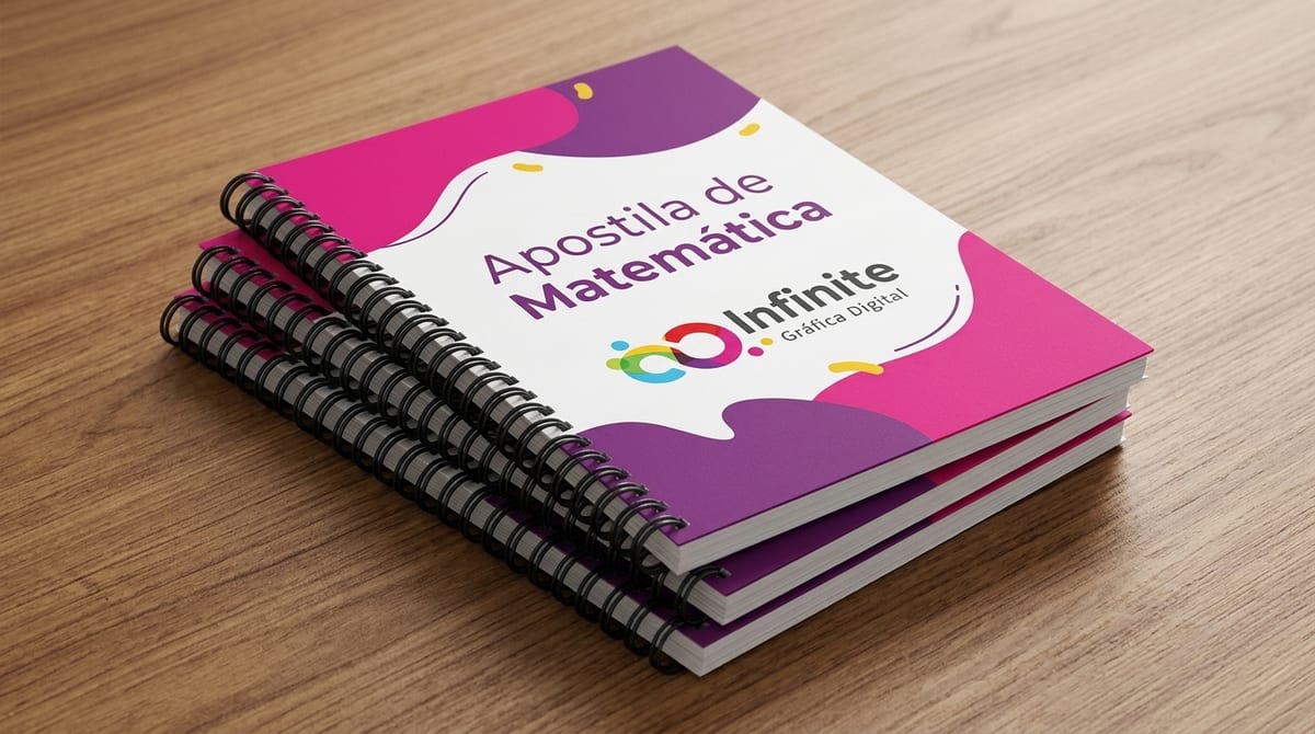Apostilas com encadernação espiral plástica.